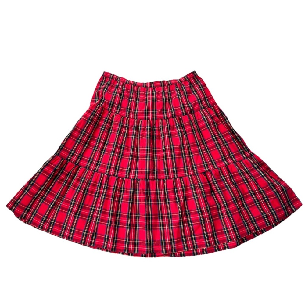 J. Crew Vibrant Red Checkered Midi Skirt
